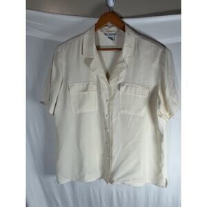Vintage Anna and Frank XL 100% Silk Blouse Short Sleeve Chest Pockets Classic